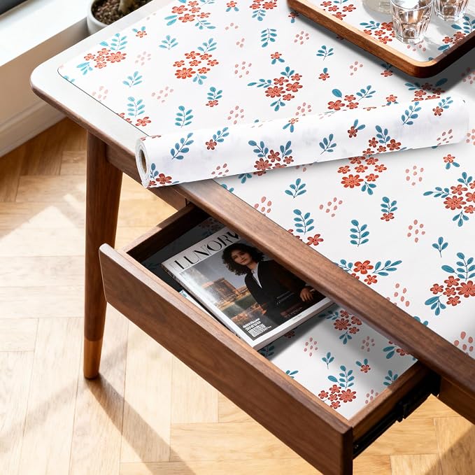 RAY STAR 18 Inch x 8 Ft Shelf Liner for Kitchen Cabinets, Non-Adhesive Cabinet Liner Washable, Drawer Liner for Dresser Non-Slip Bathroom [White Red Floral](10 Rolls) - Image 2