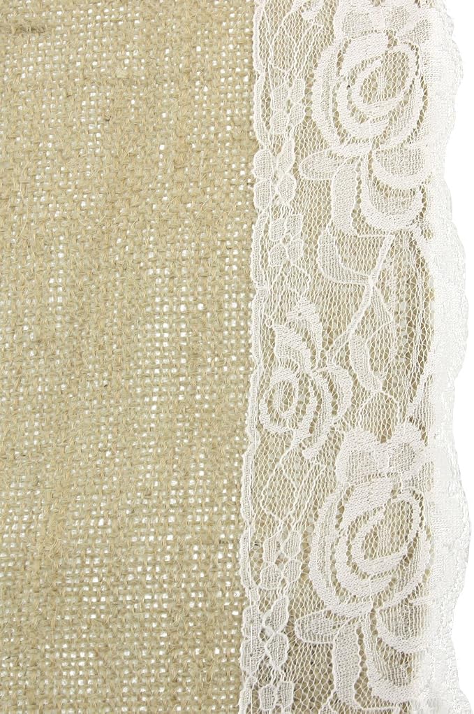 BambooMN Natural 17" x 360" Vintage Lace Burlap Table Runner for Rustic Wedding Bridal Shower Bachelorette Graduation Party Home Table Decor Decorations, 10 Pieces - Image 2