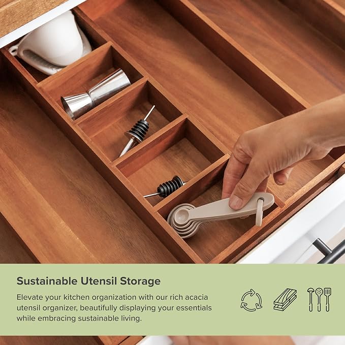 KitchenEdge Utensil & Junk Drawer Organizer, 16-28 in, Acacia | Food-safe contract grade, 100% sustainable wood, non-slip, adjustable - Image 5