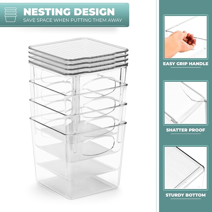 Sorbus Small Plastic Storage Bins (4 Pack) – Clear Bins for Kitchen, Pantry, Fridge, Cabinet, and Refrigerator – Stackable Storage Containers for Home Organization - Image 6