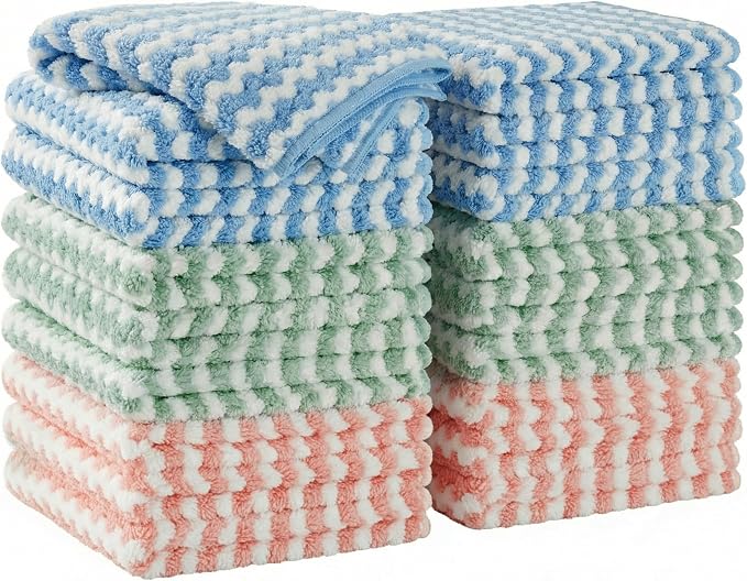 JOYMOOP 18 Pack Microfiber Cleaning Cloth, Kitchen Towels for Dish Drying Washing, Absorbent Streak Free Lint Free Rags for Cleaning, Reusable and Washable Towels - 10" x 10" by JOYMOOP