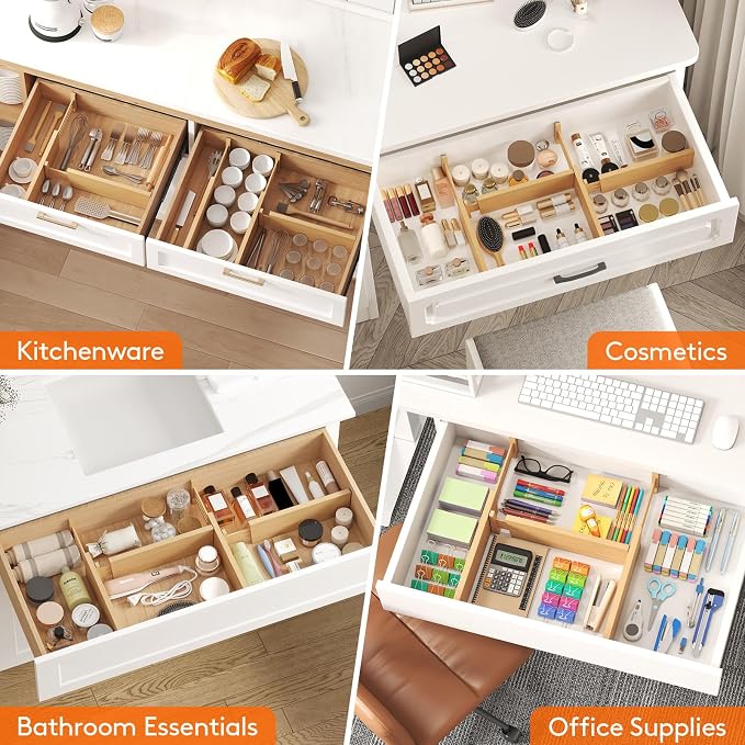Lifewit 4" High Dresser Drawer Dividers, Adjustable Bamboo Drawer Organizer - Image 7