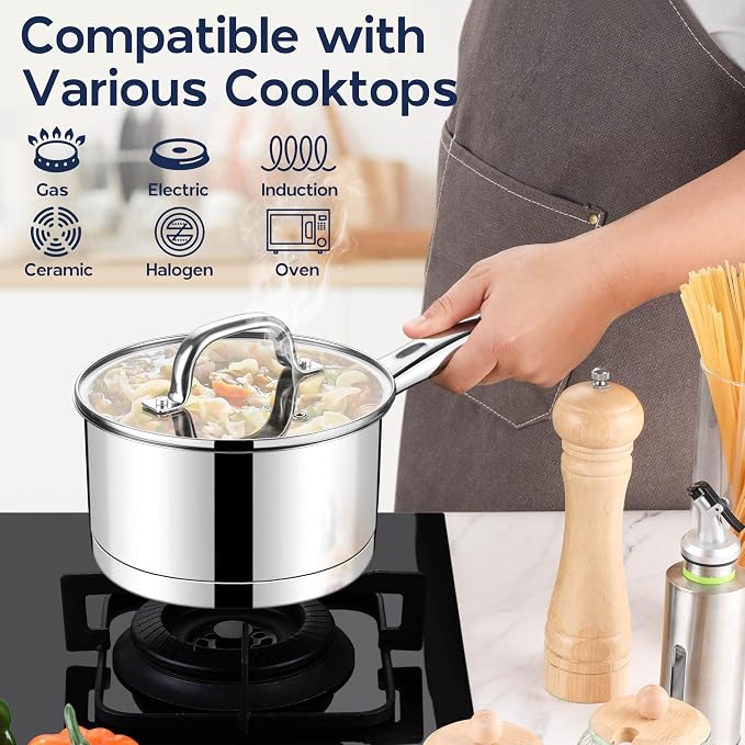 LIANYU Stainless Steel Saucepan with Lid, 3 QT Cooking Sauce Milk Pan - Image 4