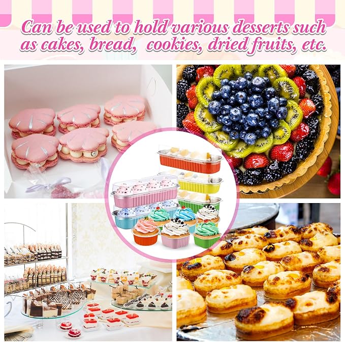 Blushtier 120 Set/240 Pcs Mini Loaf Pans with Lids and Spoons Disposable Mini Cake Pans, 6.8, 5, 4.2 oz Square Rectangle Round Aluminum Foil Cupcake Baking Cups Dessert Liners Tins for Desserts - Image 6