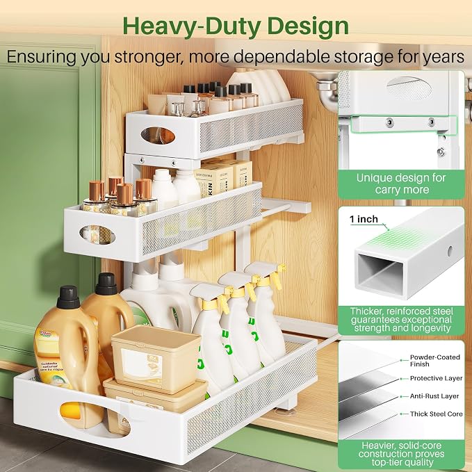 Kitstorack Under Sink Organizer 3-Tier Slide Out Drawer for Bathroom 2-Pack - Image 6