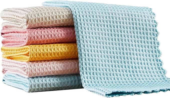 JOYMOOP Microfiber Cleaning Cloth, Reusable Absorbent Microfiber Cleaning Cloths, Kitchen Dish Cloth Waffle Weave 5 Pack, Mixed Color, 9.8×9.8inch - Image 9