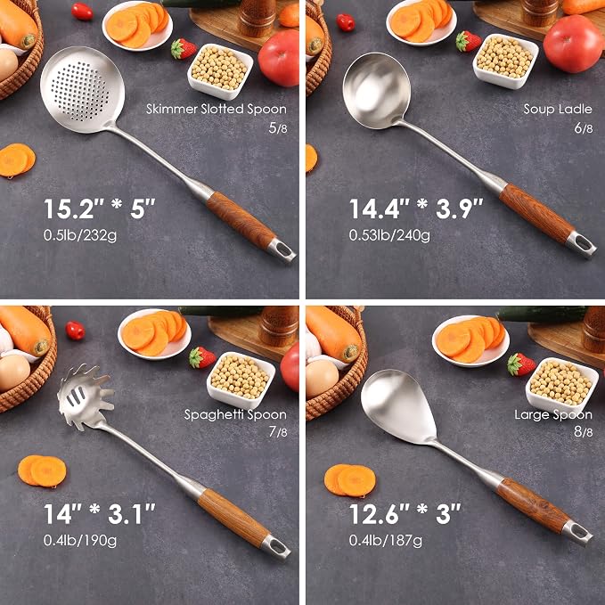 18/10 Stainless Steel Kitchen Utensils Set with RooseWood Handle - Image 3