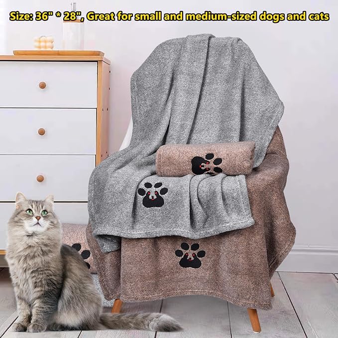 Dogvingpk Dog Towels for Drying Dogs 4 Pack - Super Absorbent Soft Quick Dry Microfiber Pet Bath Towel for Medium & Small Dogs, 36 * 28 Inch 2 Grey and 2 Brown - Image 3