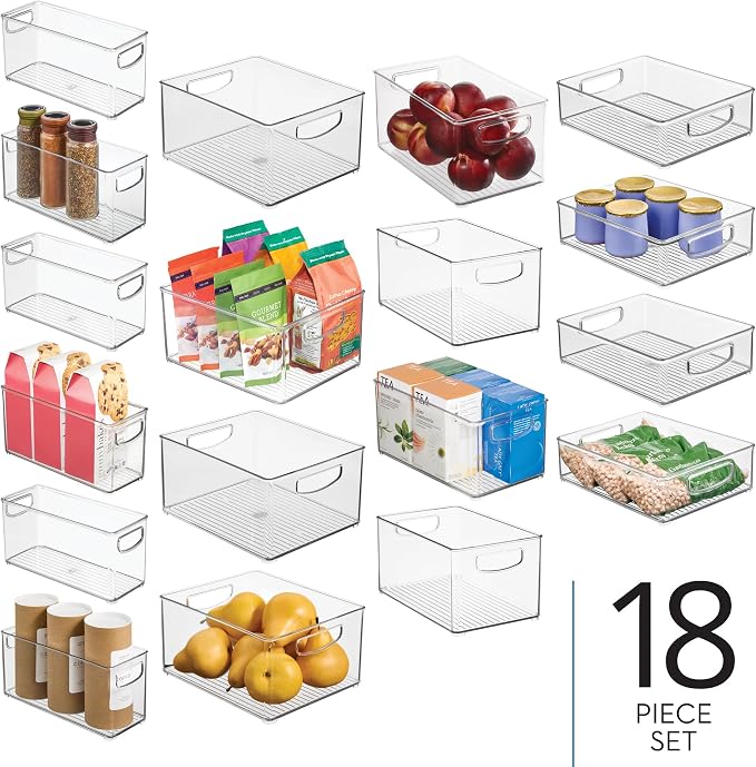 iDesign Stackable Plastic Handle Bin Storage Organizers, 18 Pack, Clear | For Kitchen, Fridge, Pantry, Home, Assortment Set - Image 2
