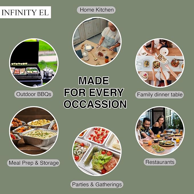 INFINITY EL 10 Pack Aluminum Pans, Disposable Foil Pans, Full Size-Medium | Heavy-Duty Foil Pans 20.5" x 12.5" x 2.5", Serving Trays for Roasting Turkey, Lasagna, Christmas & Parties, Freezer Safe - Image 6