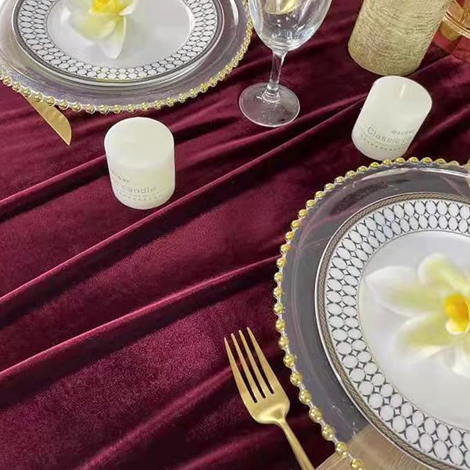 Table Runner 20 x 120 Inches Long Burgundy Wedding Table Runners, Velvet Table Runner for Home Holiday Party Table Decorations 10ft - Image 3