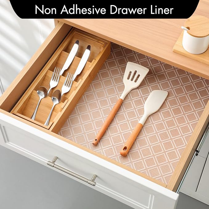 Cooyes Shelf Liners for Kitchen Cabinets – Non Adhesive Drawer and Cabinet Liner, Waterproof and Oil-Proof Kitchen Cupboard Shelf Paper EVA Material Fridge Liner for Refrigerator – Modern Pattern - Image 3