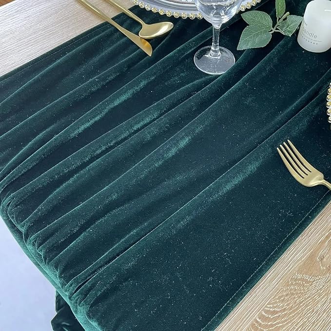 Luxurious Velvet Table Runner, 10ft Wedding Reception Decorations, 20x120inch Soft Velvet Fabric, Table Linen Overlay, Wedding Table Runners (Emerald Green, 20X120inch, 5pack) - Image 4