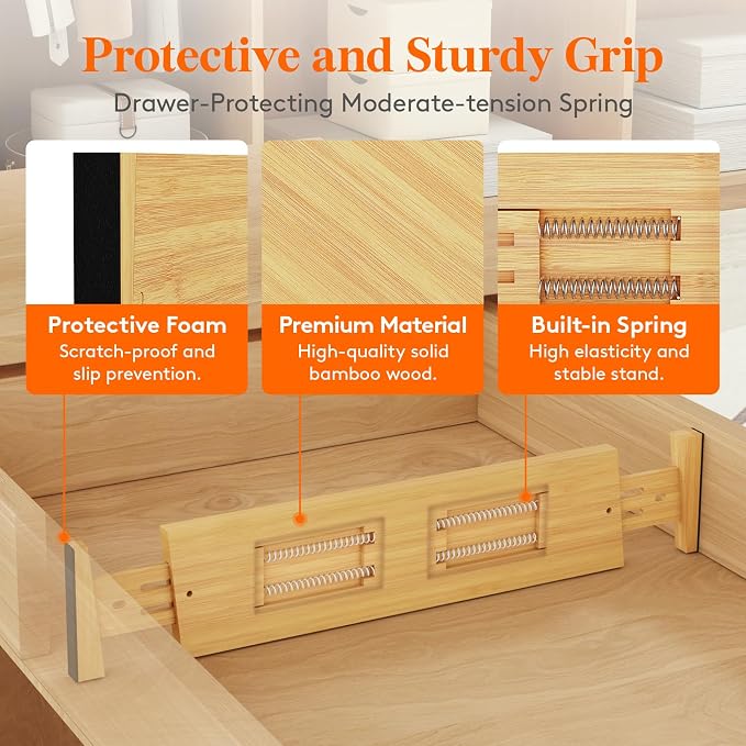 Lifewit 4" High Dresser Drawer Dividers, Adjustable Bamboo Drawer Organizer - Image 3