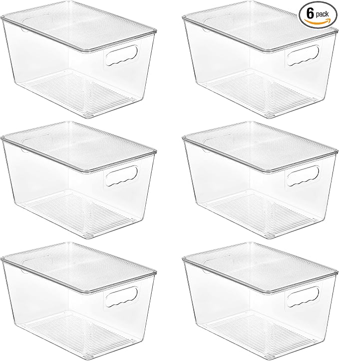 Vtopmart 6 Pack Clear Stackable Storage Bins with Lids and Handles, Large | BPA-free Plastic, Organize Vertically, For Pantry Kitchen Fridge Cabinet Closet Bathroom, Built to Last, Easy to Move by Vtopmart