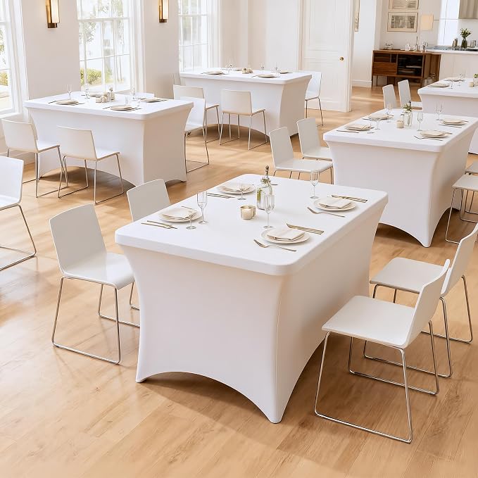 4FT White Table Cloth - 2 Pack, Fitted Stretch Rectangle Spandex Tablecloth - Image 2