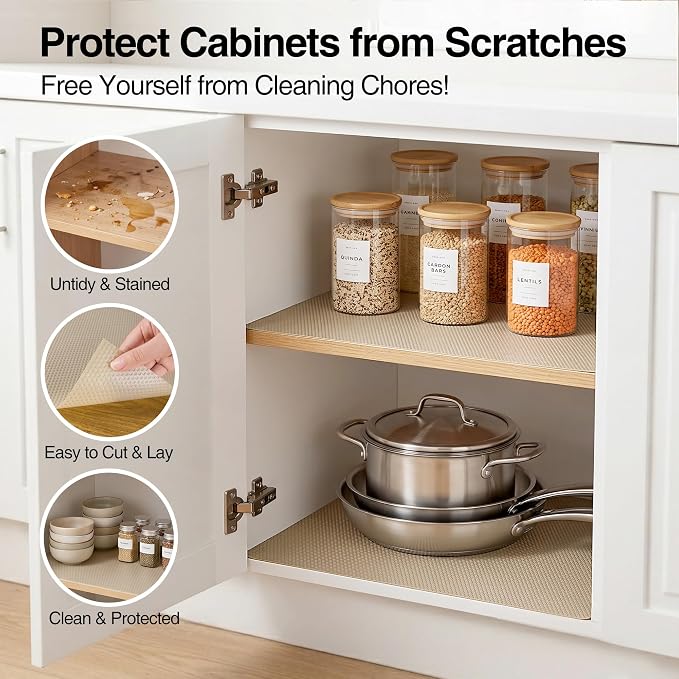 Cabinet Shelf Liner Khaki 17.7 inch Wide: Waterproof Pantry Cabinet Liner - Image 2