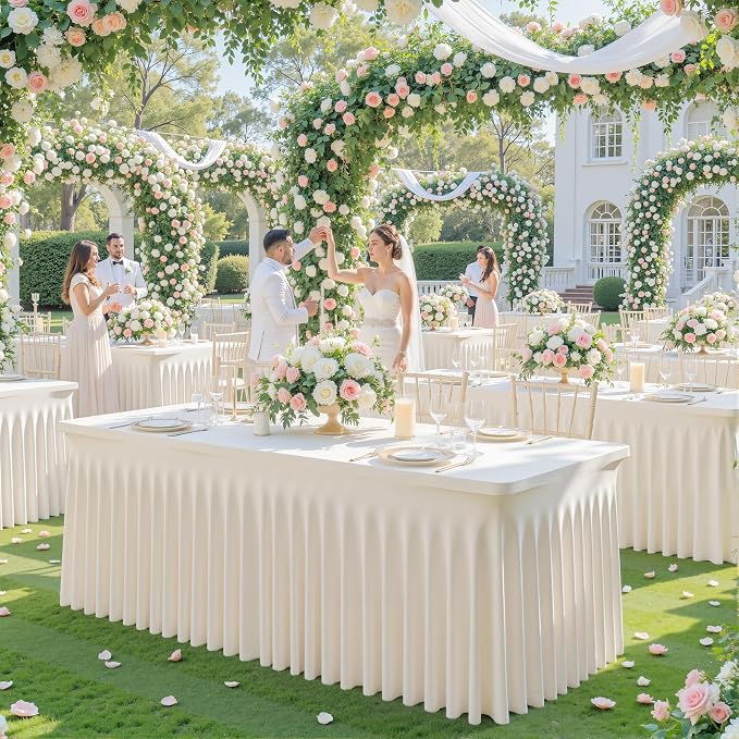 6 Pack Ivory Table Cloth for 6 Foot Rectangle Tables Spandex Fitted Tablecloth 6ft Stretch Table Covers Skirt Ivory Banquet Tablecloths Wrinkle Free Tablecloth for Party Wedding Birthday Event - Image 2