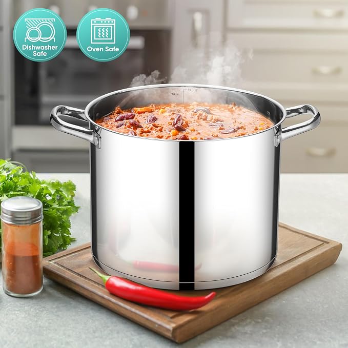 E-far 14 Quart Stainless Steel Pot, Induction Stockpot with Glass Lid - Image 6