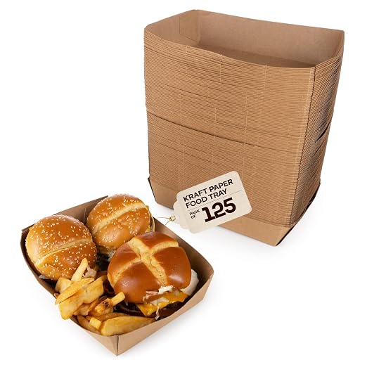 IDL Packaging 10.25" x 7.5" x 2" Kraft Paper Lunch Trays (Pack of 125) - Food-Safe Poly Coated for Extra Moisture Resistance - Proudly Made in USA - Tray for Fries, Burgers, and Appetizers by IDLPackaging