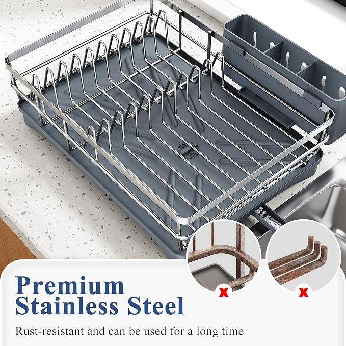 SNTD Dish Drying Rack for Kitchen Counter, 11.8" W x 16.7" L, Silver - Image 6