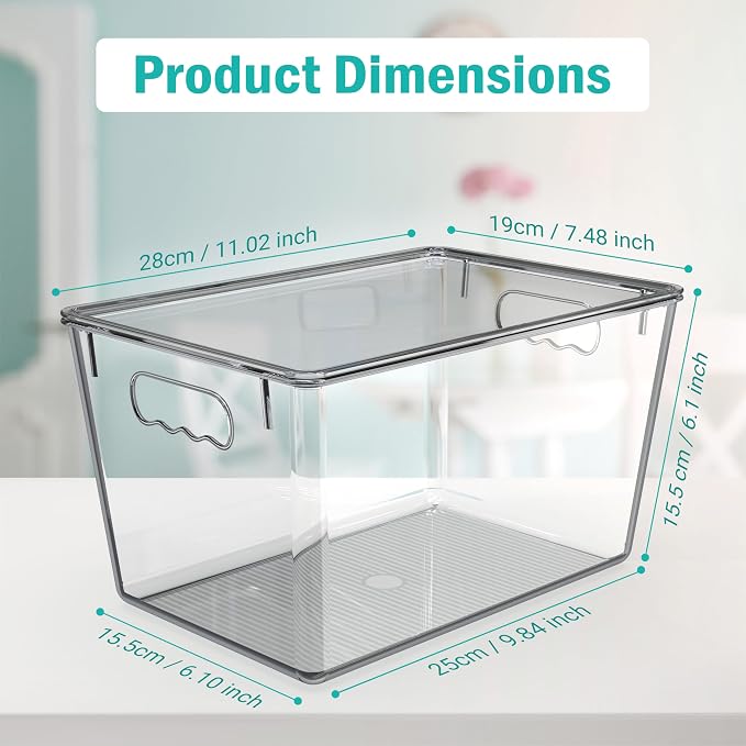 YAN & HIN 4 Pack Clear Storage Bins with Lids, Stackable Plastic Organizer Bins with Handles, Pantry Organizers and Storage for Kitchen Cabinet, Fridge, Bathroom, Closet and Shelf Organization - Image 4