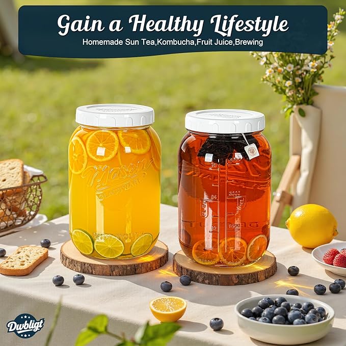 2 Pack Wide Mouth Mason Jars with Airtight Lid and Silicone Gasket | 1 Gallon Large Glass Containers for Food Storage like Flour Sugar, Sun Tea, Kombucha, Refrigerator Safe Fermentation Jar - Image 5