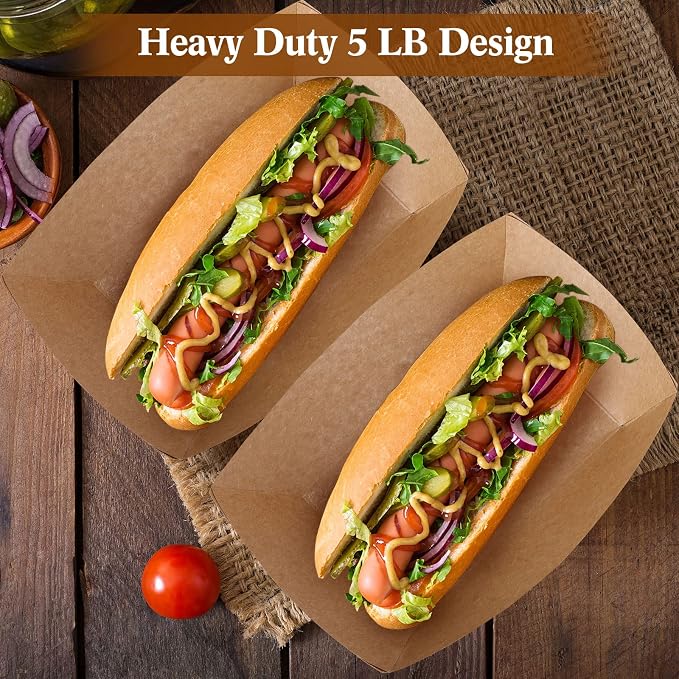 Sherr 200 Pcs 5 lb Kraft Paper Food Trays Boats Bulk, Disposable Nacho Kraft Paper Food Serving Trays Brown for Nachos, Tacos, Fries, Hot Dog, Corn, Bbq, Festivals, Party (Natural Wood) - Image 6