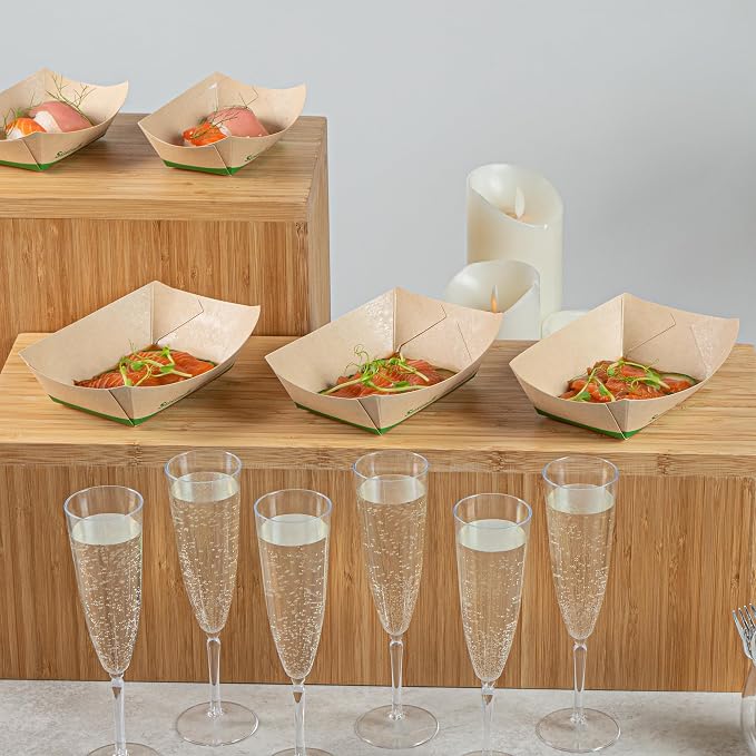 Restaurantware Paper Boats 50 Pack of 1/2 lb Greaseproof Disposable Bamboo Food Boats Sustainable Serving Trays Leak-Resistant Kraft Paper Brown For Appetizer And Portion Serving - Image 7