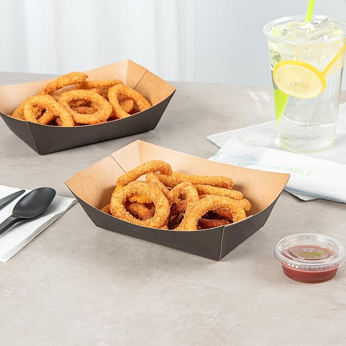 Restaurantware Black Paper lb Food Tray Boat, 200 Pack - Image 3