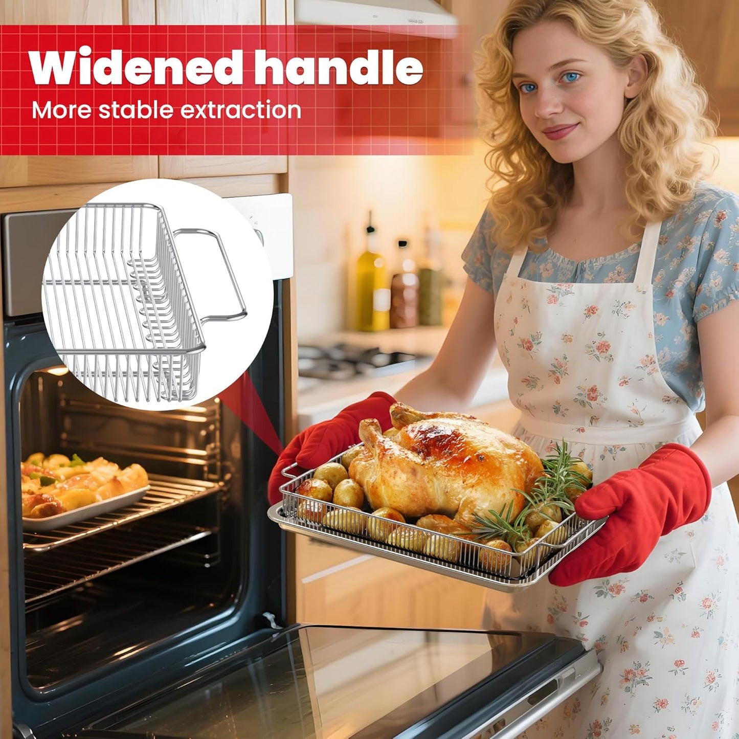 Air Fryer Basket for Oven,Ease Of Cleaning,Air Fryer Basket and Stainless Steel Baking Tray Pant Oven with 50 Sheets Parchment Papers,Air Fryer Pan Rack for Cooking Baking Dishwasher (2 Set M+L)