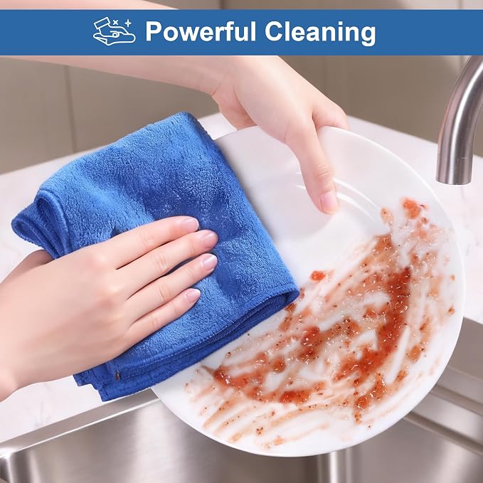 JOYMOOP Microfiber Cleaning Cloths 18 Packs, 11.8" x 11.8" Blue Reusable Kitchen Towels, Lint-Free Cleaning Rags, Super Absorbent Cleaning Cloths for Kitchen, Car, and Household Cleaning - Image 5