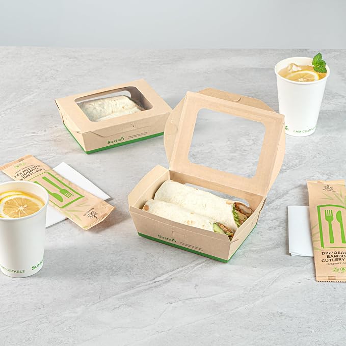Restaurantware 28 oz Paper Bamboo Small Bio Take Out Container, 200 Pack - Image 3