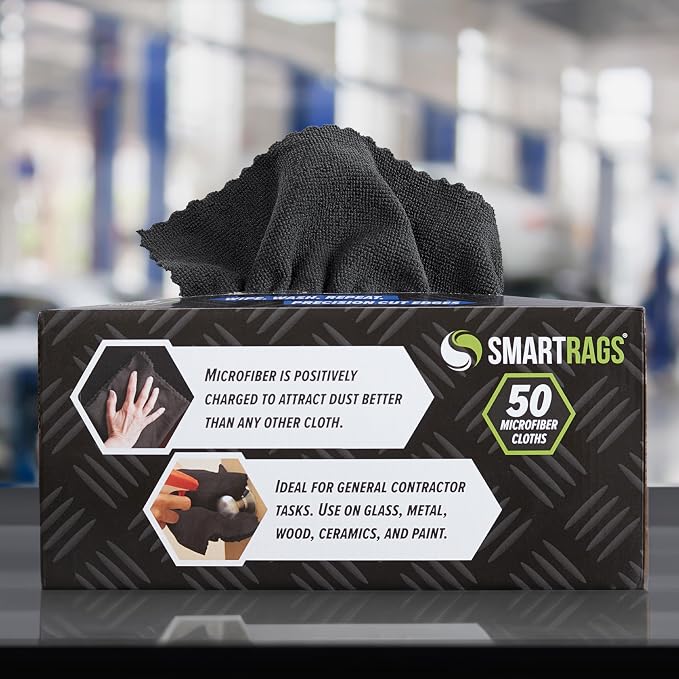 Arkwright Smart Rags Microfiber Cleaning Cloths, Pack of 50 in a Box, Lint Free 180 GSM Reusable Towels for Auto, Office and Household Cleaning, 12 x 12 in, Black - Image 5