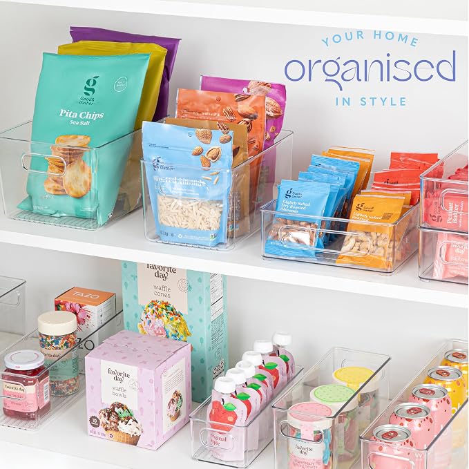 Plastic Food Storage 6 Pack Clear Container Bin with Handles for Organizing Kitchen, Pantry, Fridge, Freezer, Pantry,Bathroom. 10"x6"x5" - Image 6