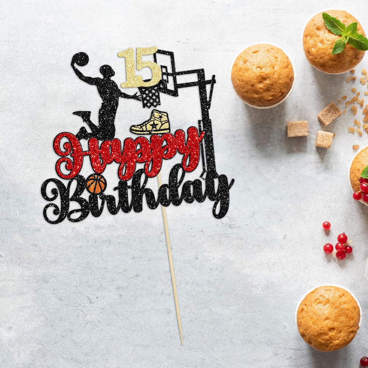 Ephlyn Basketball Happy 15th Birthday Cake Topper, 1Pc, Party Supplies for Birthday, Baby Shower
