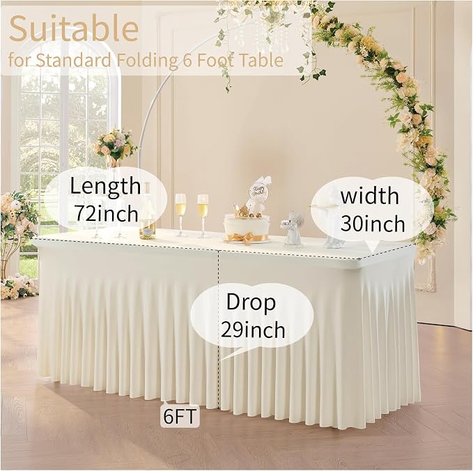 Spandex Tablecloth 6FT Rectangle Table Cover 6 Pack Ivory Wrinkle-Free - Image 6