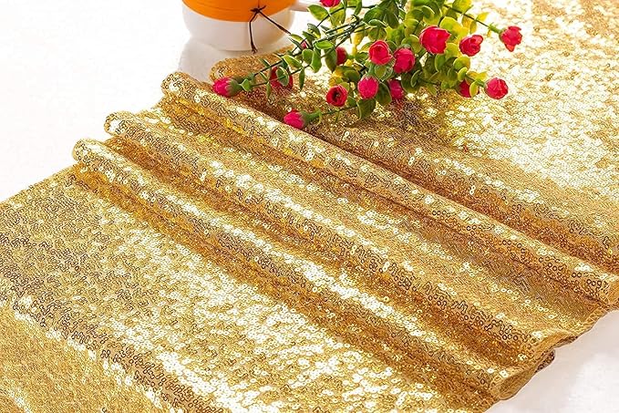 Gold Sequin Table Runner 6 Pack, 12''x108 Glitter Table Runners - Image 2