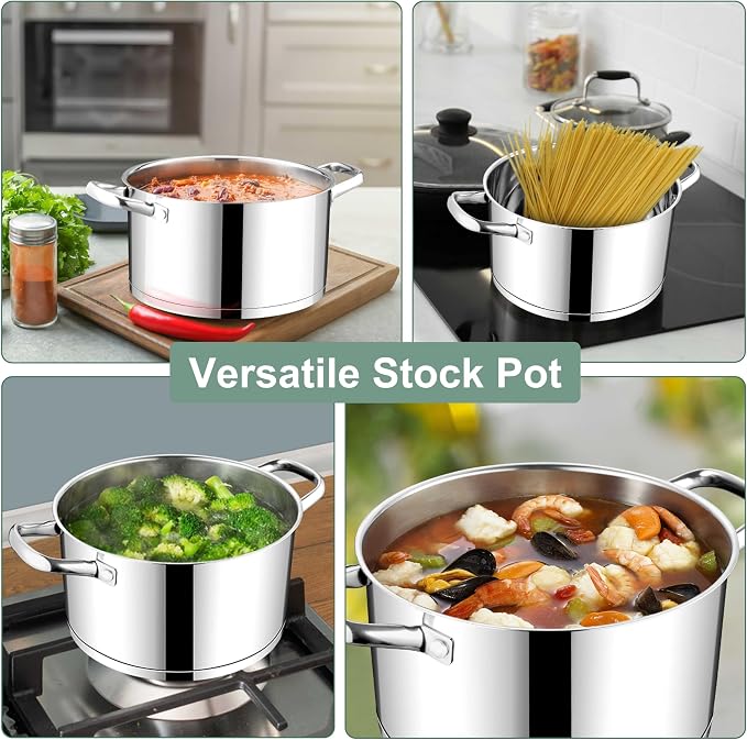 E-far Stainless Steel Stock Pot, 5 Quart Pot with Glass Lid for Soup Pasta - Image 6
