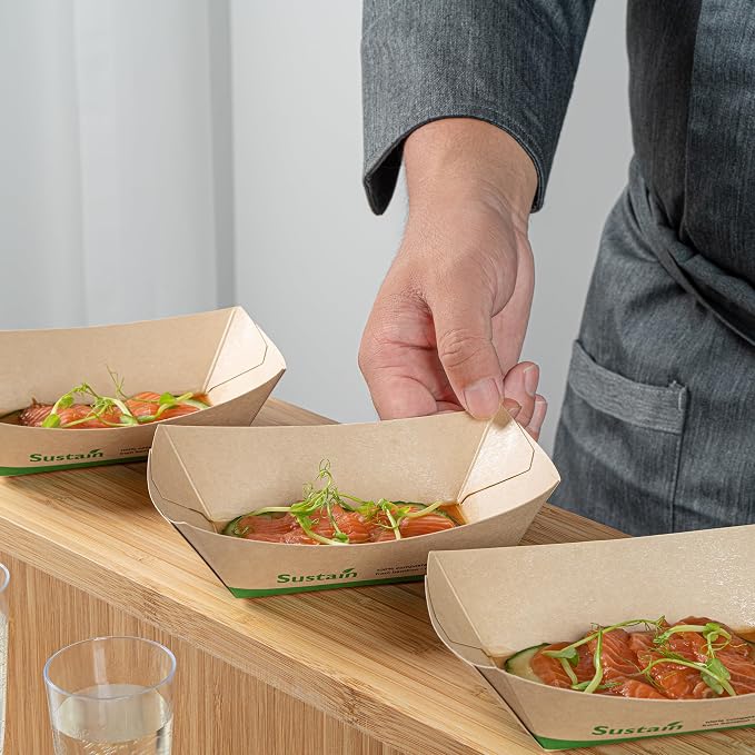 Restaurantware Paper Boats 50 Pack of 1/2 lb Greaseproof Disposable Bamboo Food Boats Sustainable Serving Trays Leak-Resistant Kraft Paper Brown For Appetizer And Portion Serving - Image 6