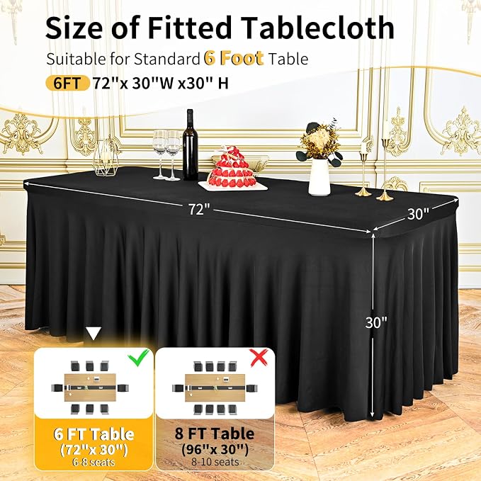 6 Packs Black Spandex Table Clothes for 6 Ft Tables - Image 2