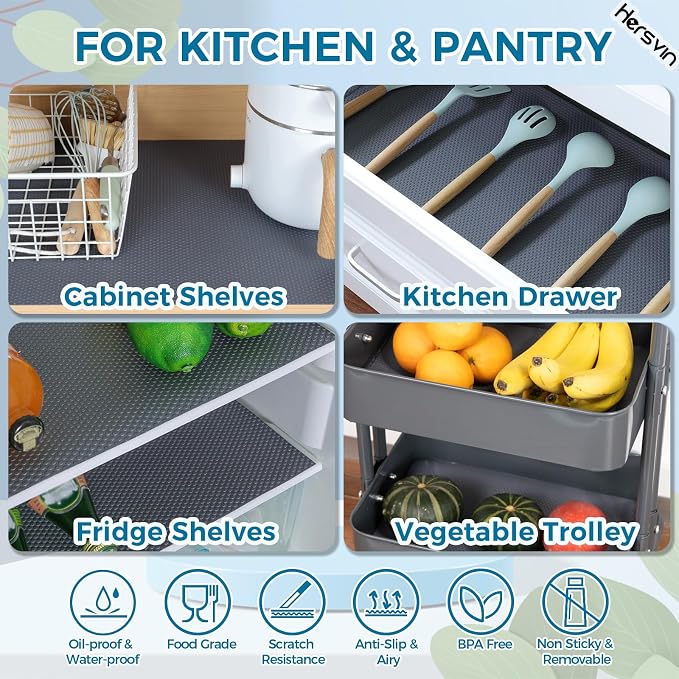 Hersvin Shelf Liners, 12in x 20ft Kitchen Drawer Mats, Non-Adhesive EVA Cupboard Protector, Cabinet Lining (Dark Gray/Dot) - Image 7
