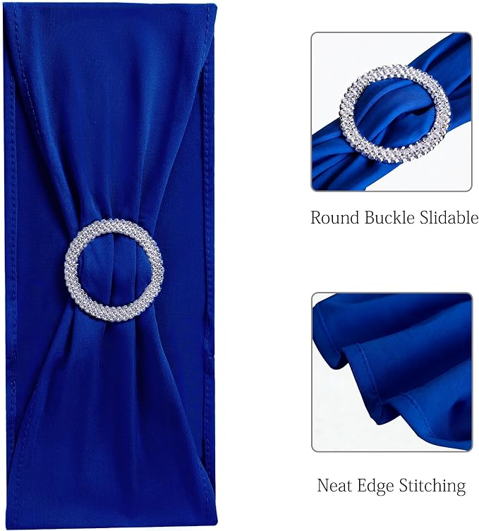 Spandex Royal Blue Chair Sashes 100 Pack Wedding Chair Bands with Buckles Dark Blue Chairs Bows for Party Birthday Bridal Baby Shower Engagement Anniversary Banquet Events Decorations - Image 4