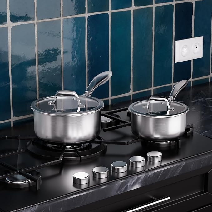 COOKER KING Sauce Pan Set, 1.5 QT & 2 QT Saucepan with Lid, Hybrid Ceramic Nonstick Saucepan, non stick Sauce pot, Stainless steel Cookware, Induction Compatible (PFAS/PFOA/PTFE Free) - Image 5
