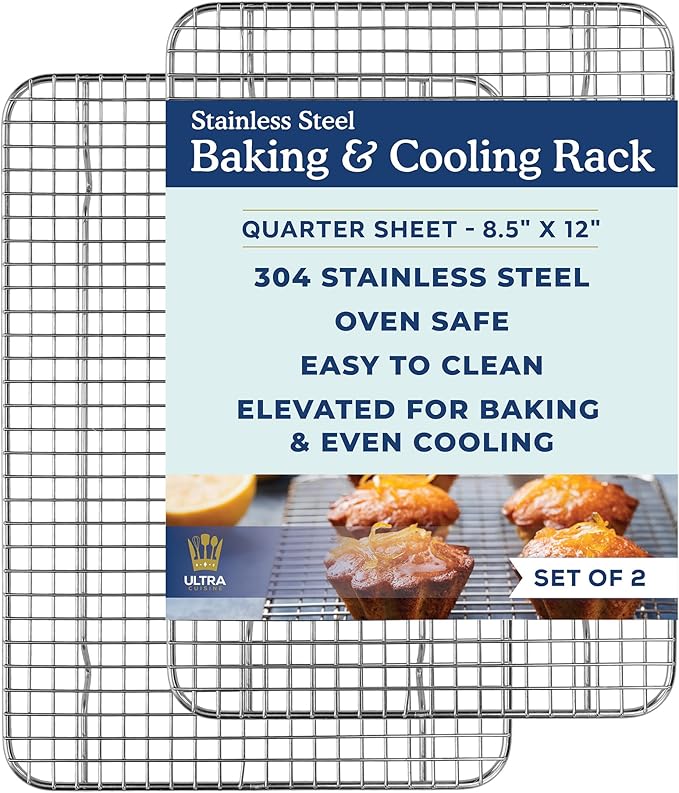Ultra Cuisine Heavy Duty 100% Stainless Steel Cooling Rack for Cooking and Baking - Baking Rack & Wire Cooling Rack - Fits Quarter and Jelly Roll Sheet Pans - 8.5''x 12'' and 10''x 14.75'' - Image 2