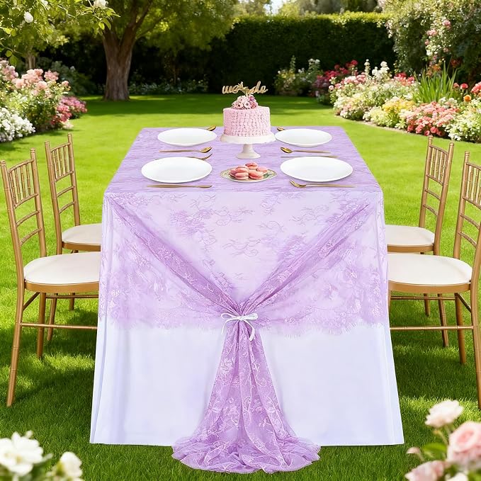 Light Purple Tablecloth Outdoor Lace Table Fabric 2pcs 60x120 Inch for Home - Image 4