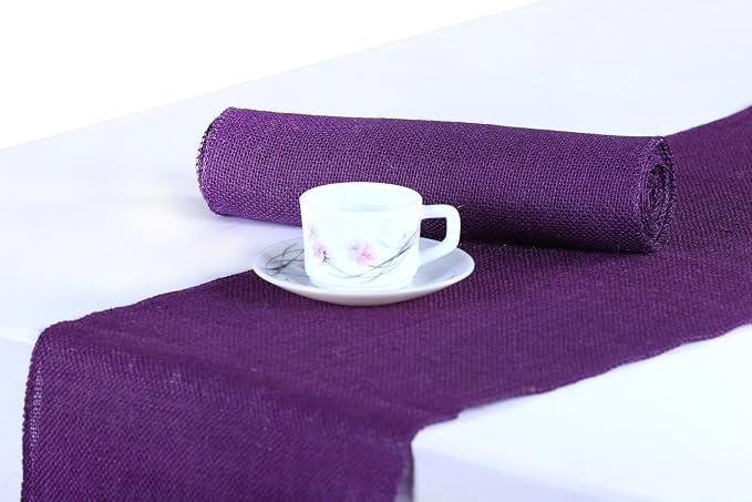 MDS® Pack of 25 Natural Burlap Table Runner, 12 x 72 Inch, Jute Rustic Farmhouse Boho Table Decor for Wedding Reception, Dining Table, Bridal Shower, Baby Shower & Party Decorations - Cadbury Purple by MDS