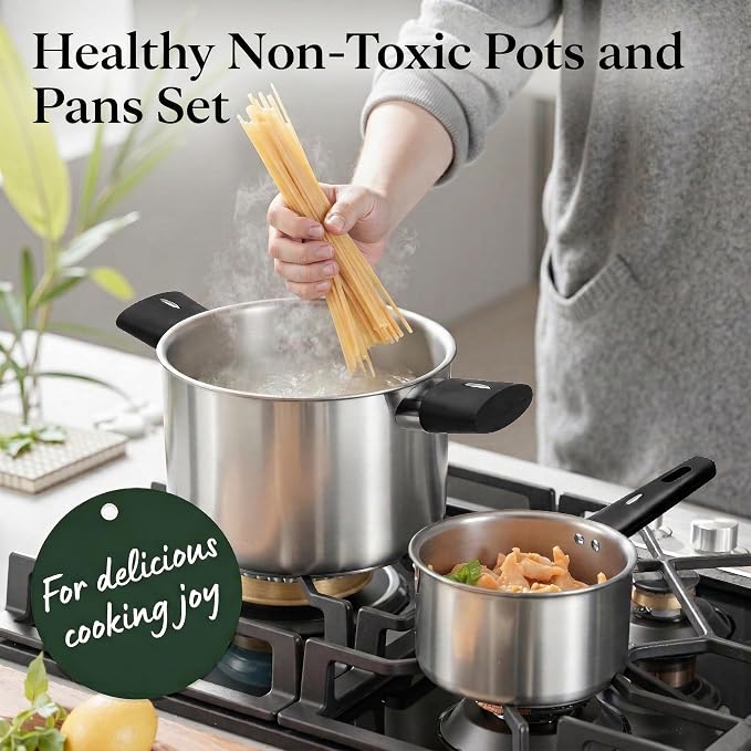 Meythway Stainless Steel Pots and Pans Set Non Toxic, 6PCs Kitchen Cookware Sets with Stay-Cool Handles, Dishwasher Safe&Compatible with All Stovetops(Gas,Electric&Induction) - Image 3