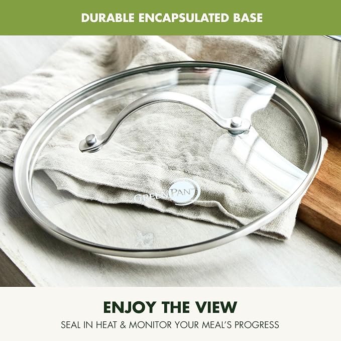 GreenPan Treviso Stainless Steel Healthy Ceramic Nonstick, 12" Frying Pan Skillet with Lid, PFAS-Free,Clad, Induction, Dishwasher Safe, Silver - Image 5