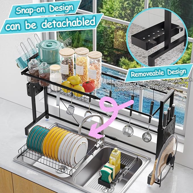 MINGLING Over the Sink Dish Drying Drainer Rack - Height & Width Adjustable - Image 3